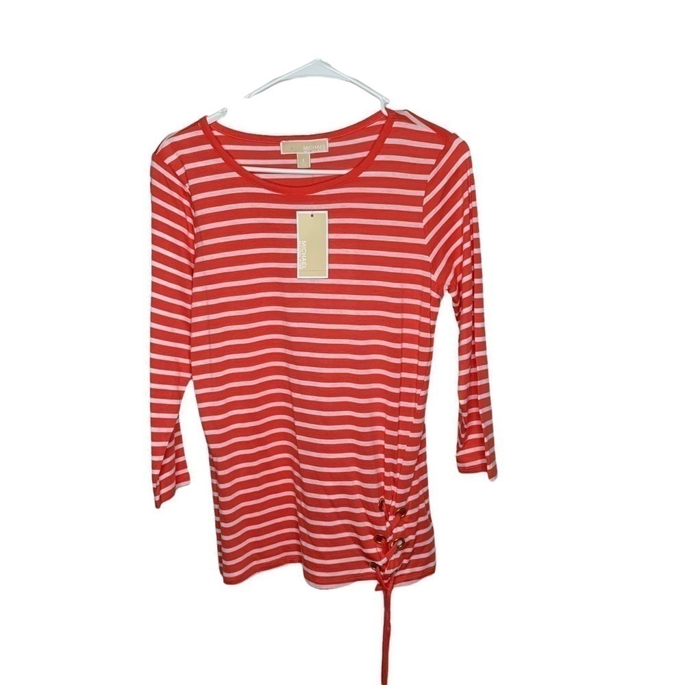 New Michael Kors Womens Stripe Sangria blouse size Small Lace Detail BNWT